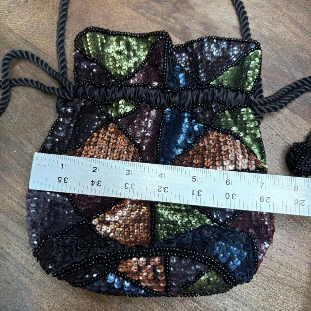 Sequin Beaded Evening Bag Purse Black Party Cocktail Formal - Picture 10 of 11